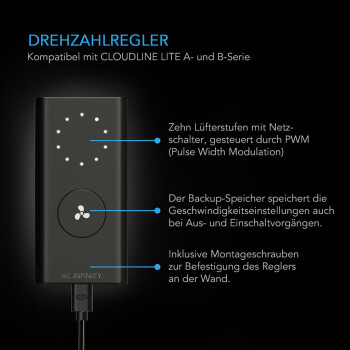 AC-Infinity udluftningssæt 1230 m³/t ø200 mm 10 trin inkl. regulator