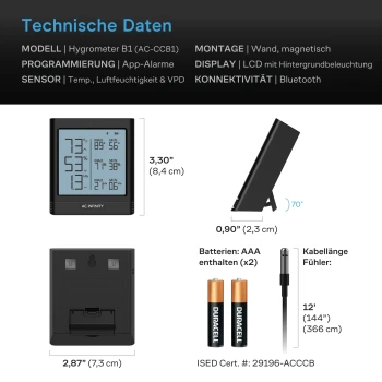 AC Infinity Smart Hygrometer B1 – VPD-klimamåler med ekstern sensor